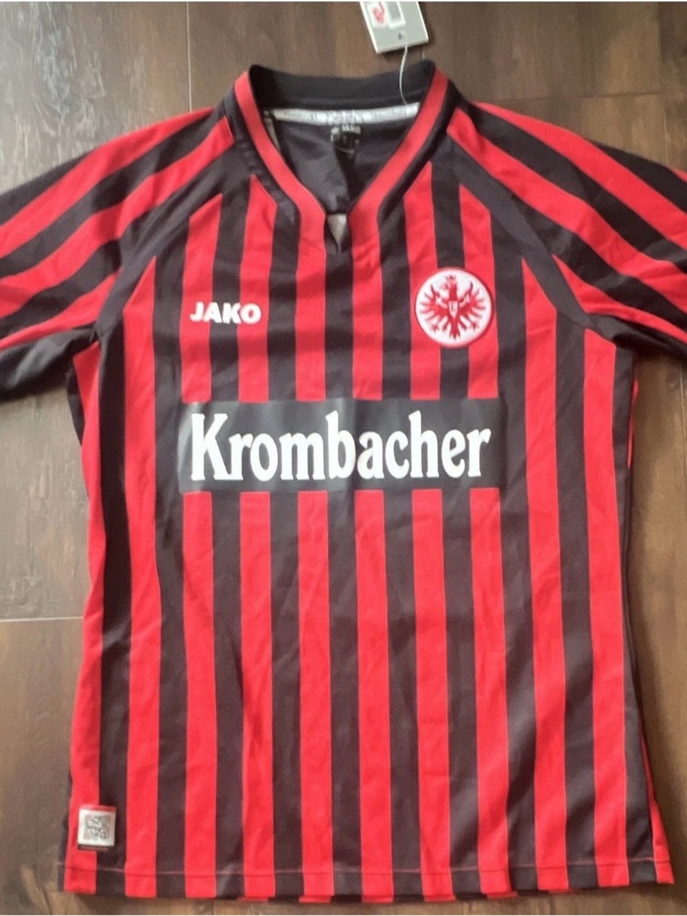 Eintracht Frankfurt Red & Black Striped Soccer Jersey by